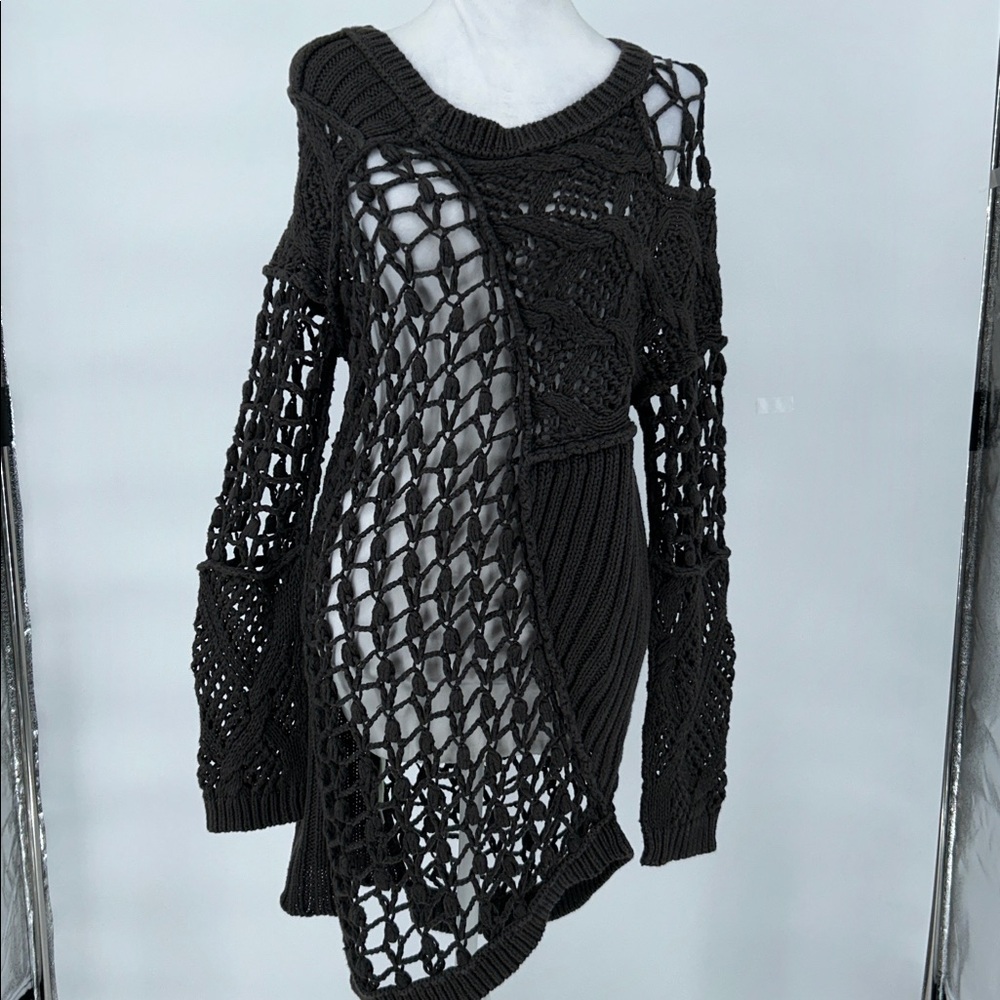 ALLSAINTS Hand Crochet Open-Knit Sweater Dress UK 12 US 8 Linen Cotton Boho - Picture 3 of 12